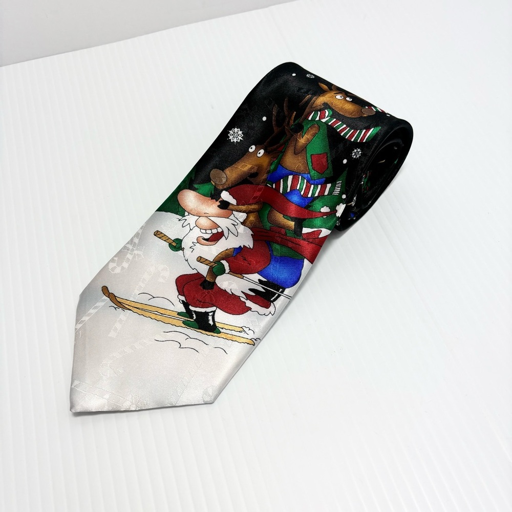Hallmark Christmas Yule Tie Greetings Skiing Santa , Christmas Funny Ties